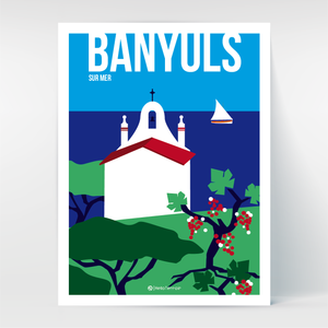 Affiche Poster Hello Terroir Banyuls Salette sur mer pins et vignes 
