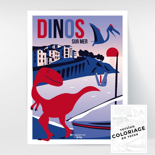 Hello Terroir Dinosaures à Banyuls - Poster au recto, coloriage au verso