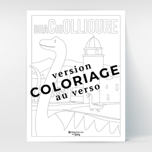 Hello Terroir Dinosaures à Collioure - Poster au recto, coloriage au verso - Vue coloriage