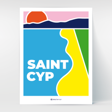 Charger l&#39;image dans la galerie, Affiche Poster Hello Terroir Saint Cyprien plage et Albères - style moderne couleurs vives
