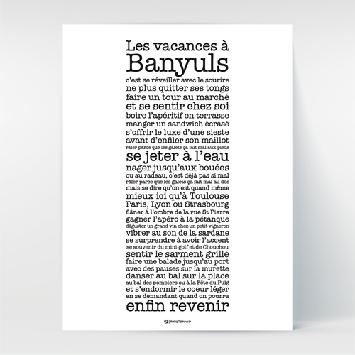 Affiche Poster Hello Terroir Vacances à Banyuls noir et blanc